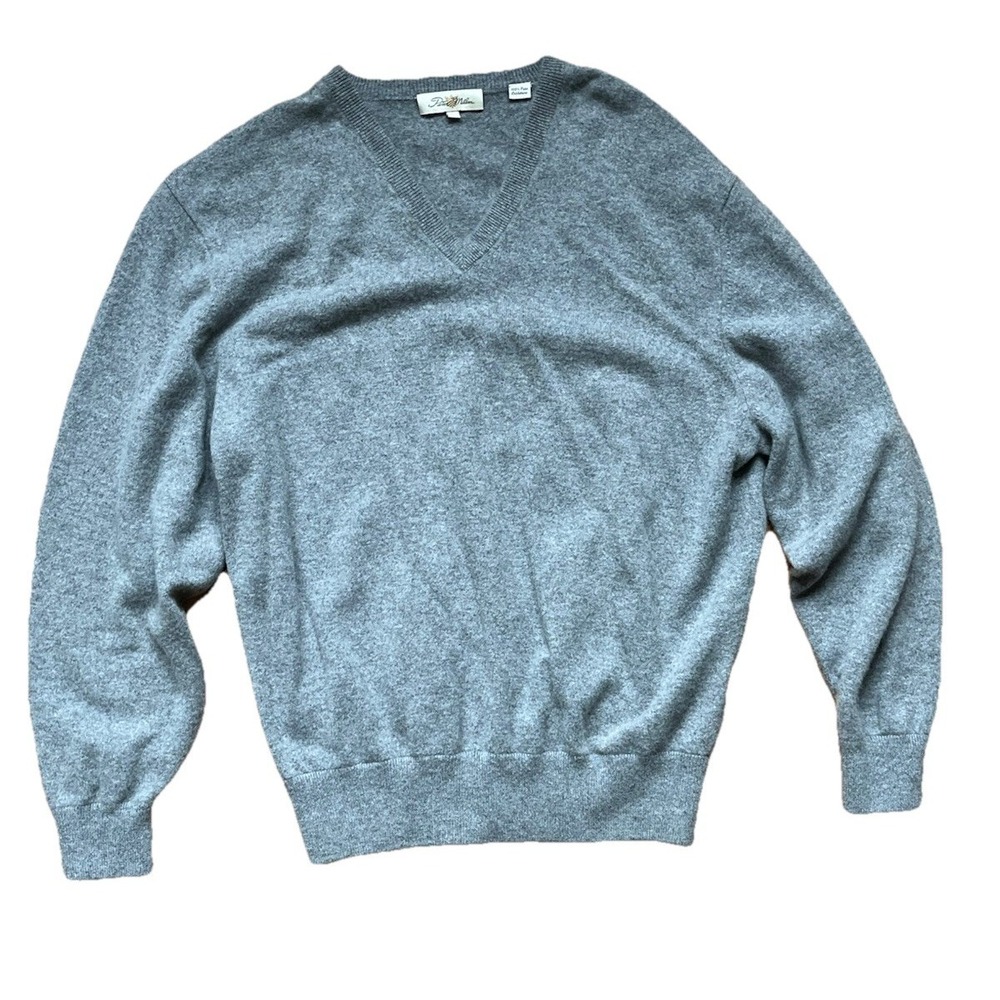 Peter Millar Sweater Gray V Neck 100%‎ Cashmere Soft Knit Pullover, Size Large